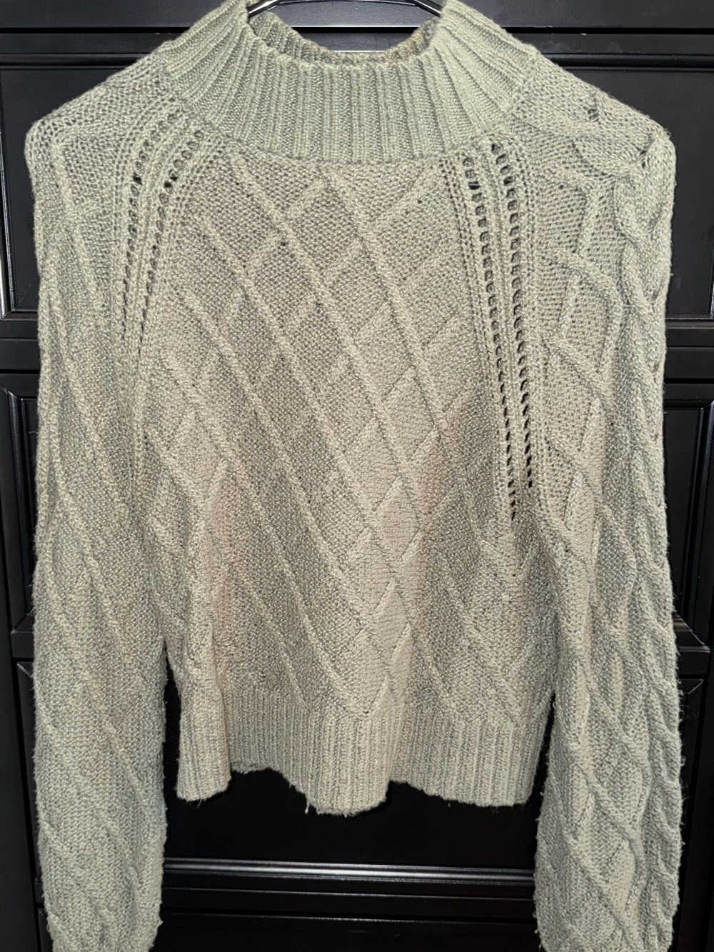 American Eagle Outfitters Sage Green Cable Knit Mock Neck Sweater